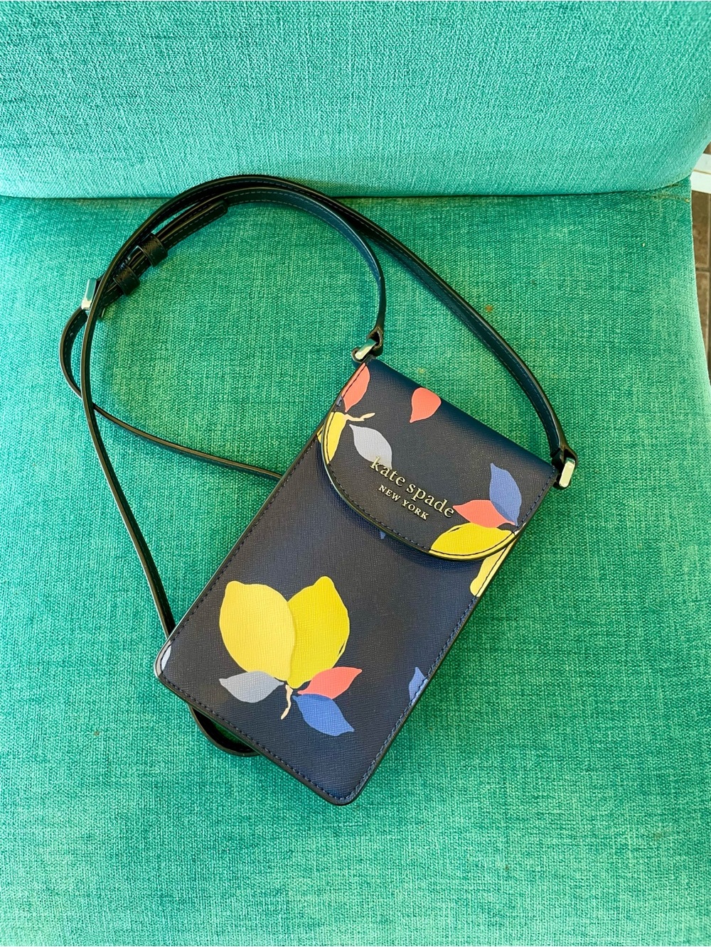 Kate Spade Navy Floral Crossbody Phone Bag with Yellow Accents